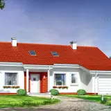 Nowoczesny dom jednorodzinny, projekt domu Luna, z czerwonym dachem, białymi ścianami i garażem.