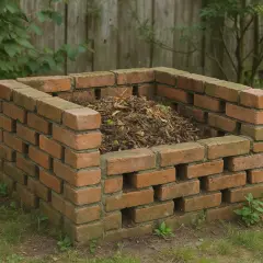 Gotowy kompostownik murowany, wypełniony masą organiczną. Prosty sposób na zrobienie własnego kompostownika.