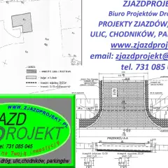 Projekt budowy zjazdu na działkę z kostki betonowej, z krawężnikami i odwodnieniem. Zjazd z projektu Zjazdprojekt.