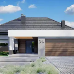 Nowoczesny dom z garażem, numer 31/4, otoczony zielenią. Projekt homekoncept 31 wariant 4.