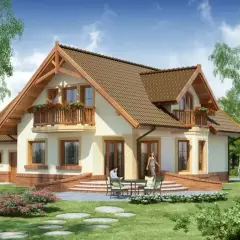 Uroczy dom z werandą i balkonem, idealny na spokojne życie. Projekt domu Gracjan.