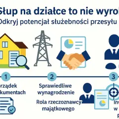 Ilustracja pokazuje kroki do ustalenia, ile żądać za służebność przesyłu: porządek w dokumentach, sprawiedliwe wynagrodzenie i inwestycja w pewność prawną.