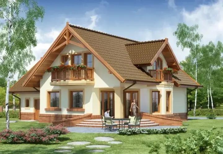 Uroczy dom z werandą i balkonem, idealny na spokojne życie. Projekt domu Gracjan.