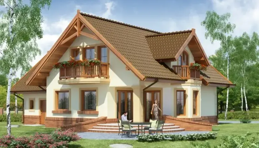 Uroczy dom z werandą i balkonem, idealny na spokojne życie. Projekt domu Gracjan.