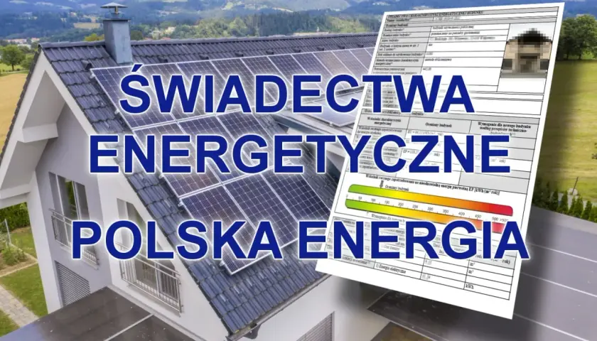 Dom z panelami słonecznymi i dokumentem certyfikat energetyczny mieszkania. Polska energia.