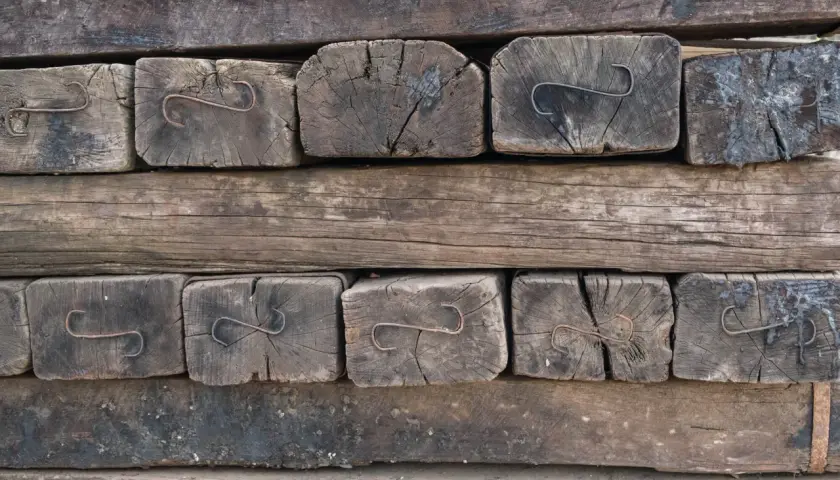Stare podkłady kolejowe w ogrodzie mogą być szkodliwe. Drewno jest spróchniałe, a metalowe elementy zardzewiałe.
