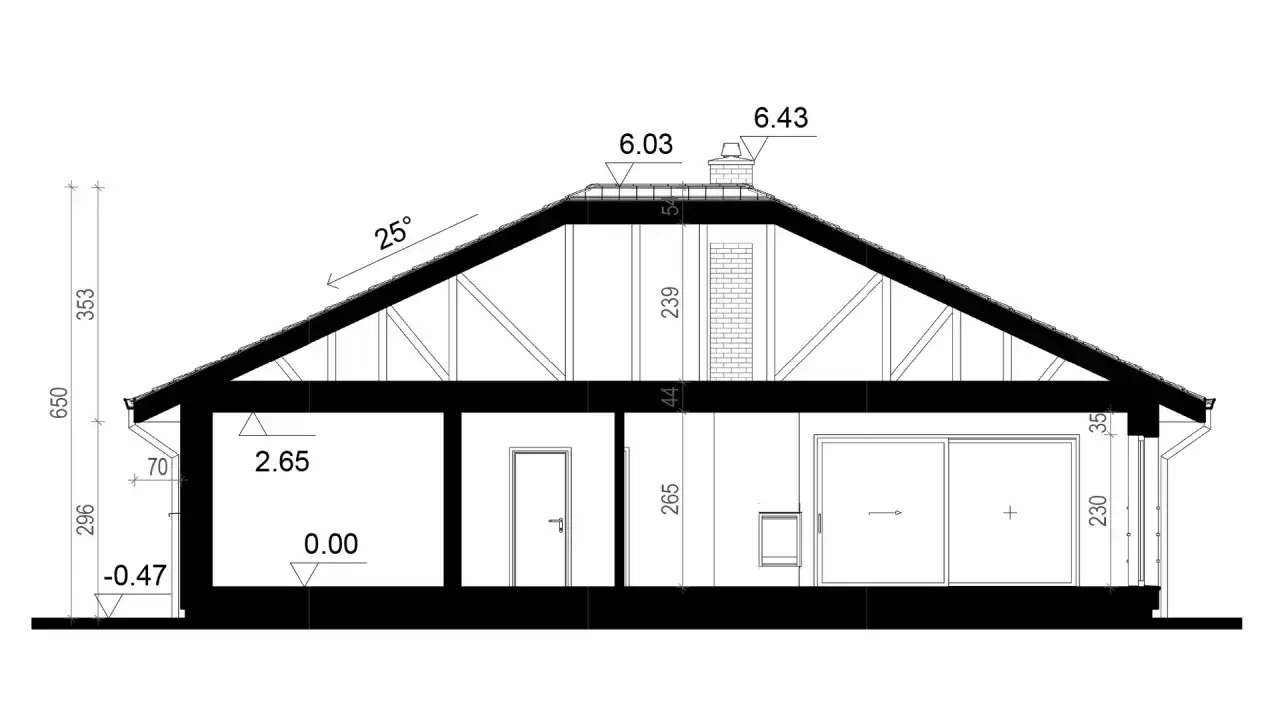 Przekr&oacute;j budynku z widocznym dachem wielospadowym, jego konstrukcją i wymiarami. Definicja dachu wielospadowego w praktyce.